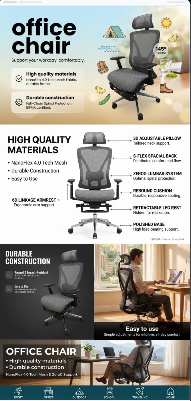 Full Amazon A+ Content banner generated from a single chair photo