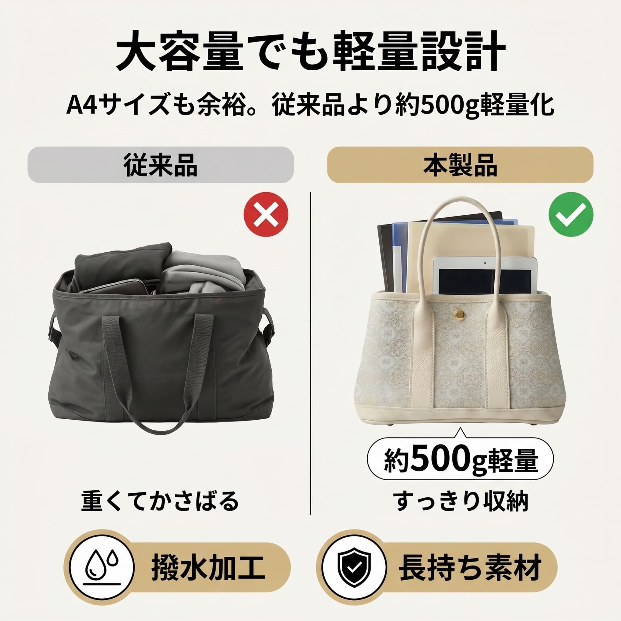 トートバッグ 軽量比較