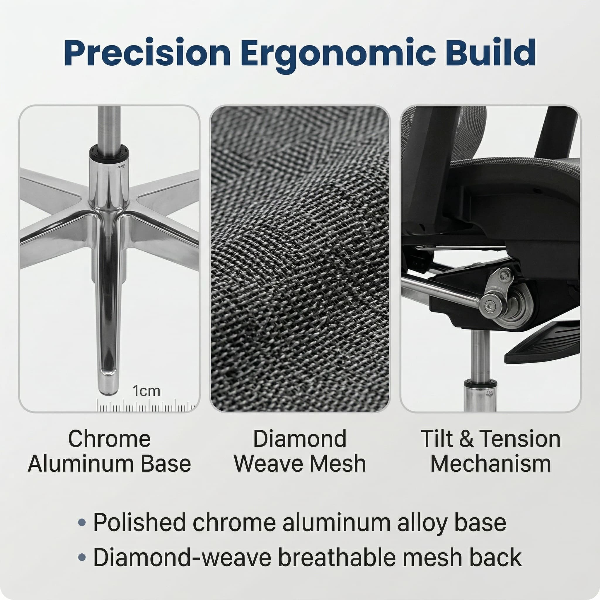 Amazon-style detail panel showing materials and chair mechanism