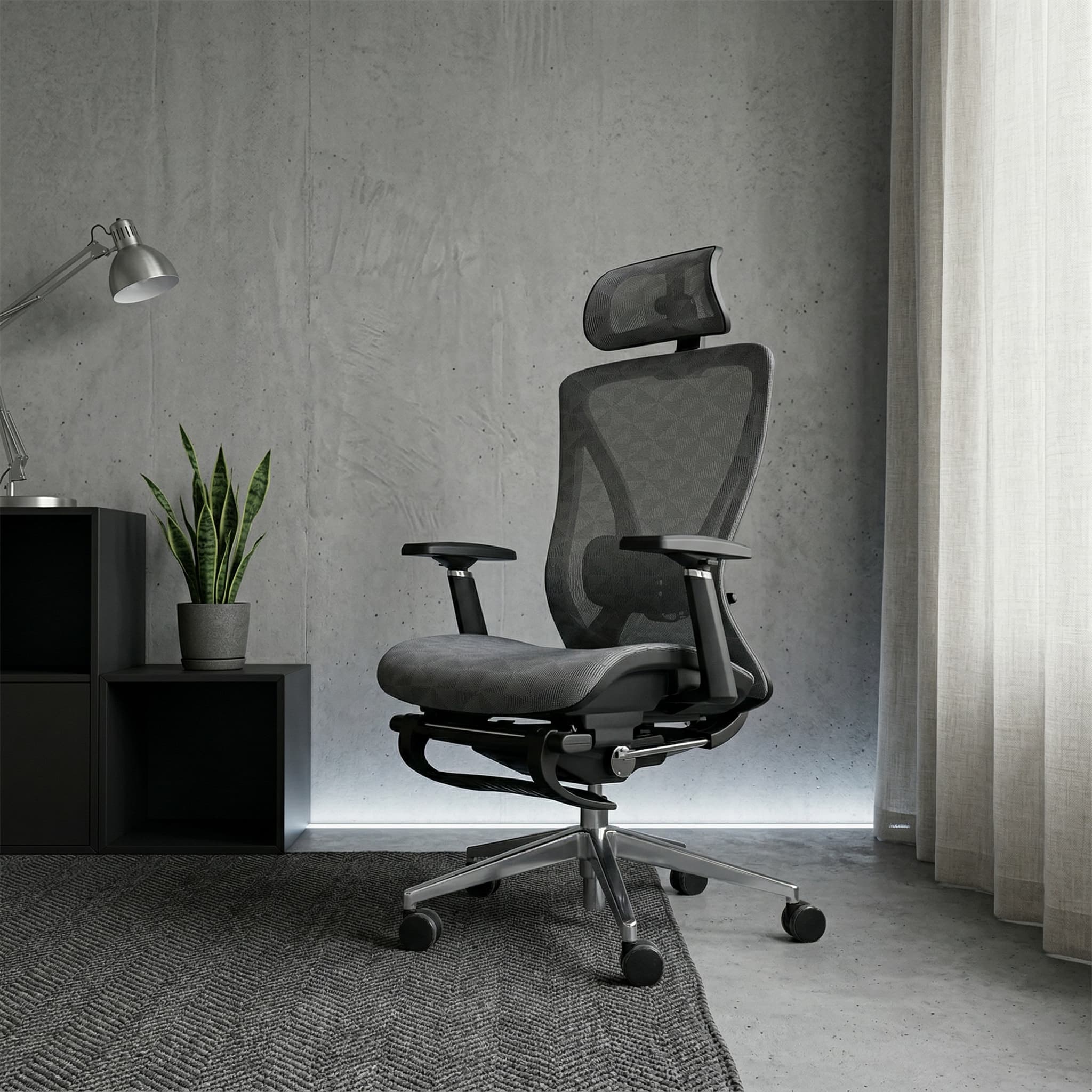 Clean hero scene of the office chair in a modern room