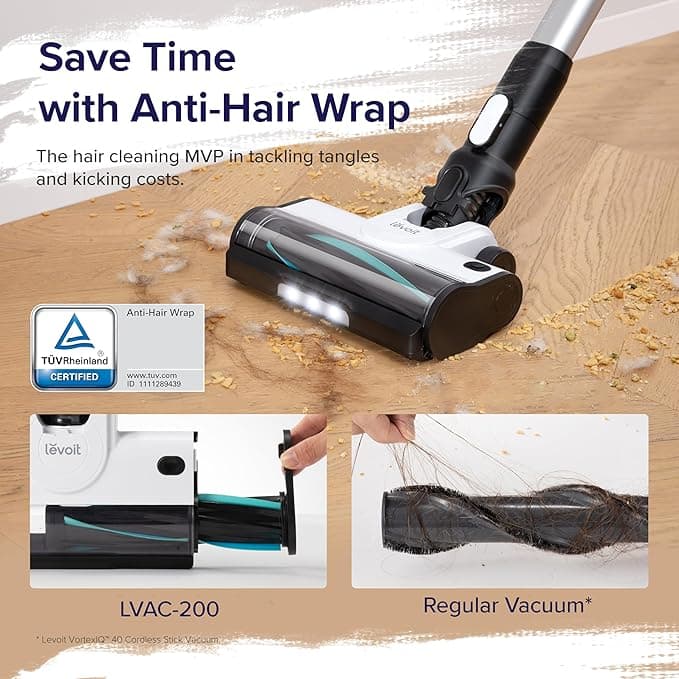 Amazon-style feature image with anti-hair-wrap callouts