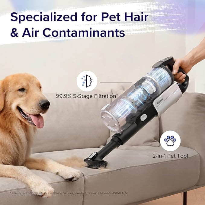Amazon-style lifestyle image for pet-hair cleaning use case