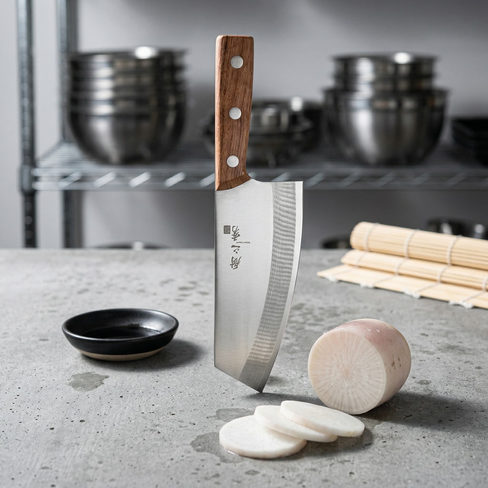 Kitchen knife styled as an alternate studio counter scene